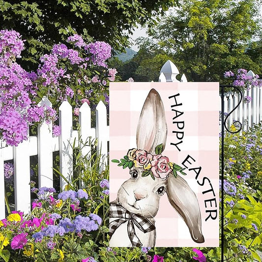 Happy Easter Garden Flags 12x18 Inch Vertical Double Sided Outside, Easter Bunny Rabbit Yard Flag Decor, Spring Summer Holiday Outdoor Seasonal Decorations for Home