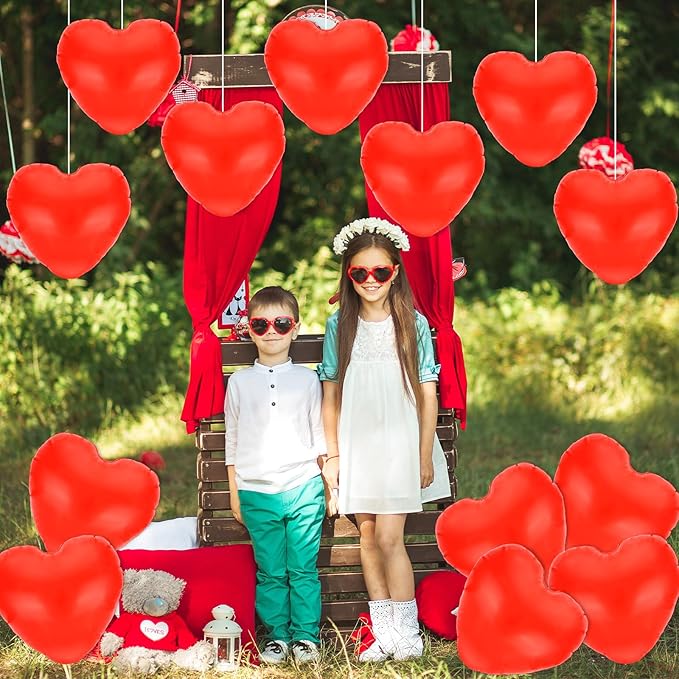 JarThenaAMCS 11" Valentine's Day Inflatable Heart Balloon Red Heart Shape Blow Up Hanging Ornaments Decorations PVC Indoor Outdoor Decor for Wedding Garden Yard Lawn Party Supplies, 10Pcs
