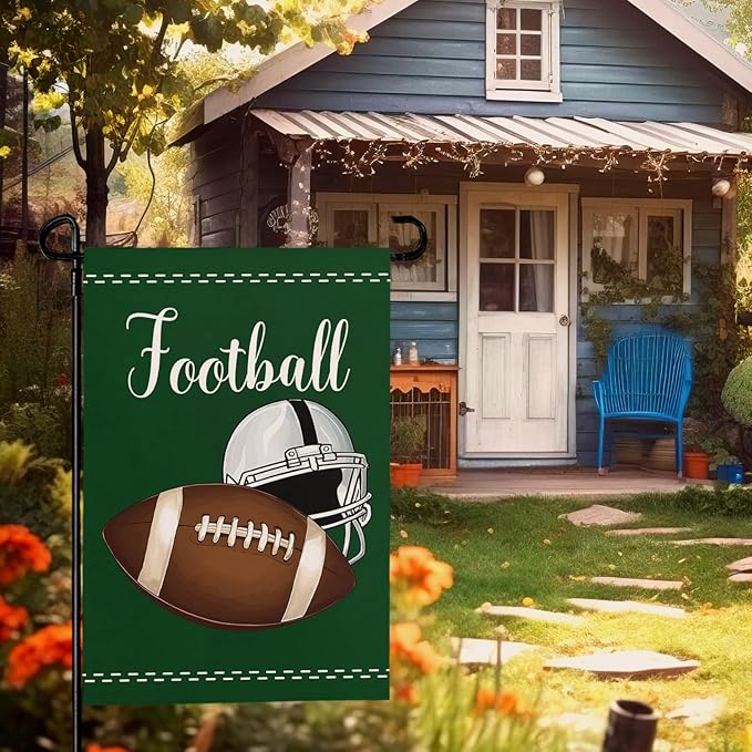 Football Garden Flag Football Helmet Double Sided Yard Flag The Big Game Polyeaster Garden Flags Sunday Sports Party Vertical Green House Banner 12 x 18 Inch Outdoor Decorative