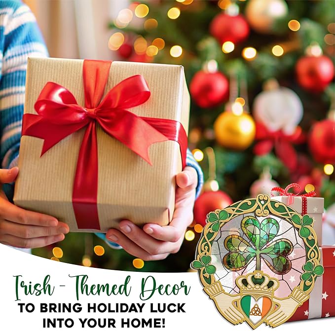 FLAGWIX St Patricks Day Decorations - Saint Patricks Day Decor Double Layered 6 inch Hanging Suncatcher - Irish Shamrock Celtic Cross Home Decoration, Gifts for Women Men, Gifts for Friends