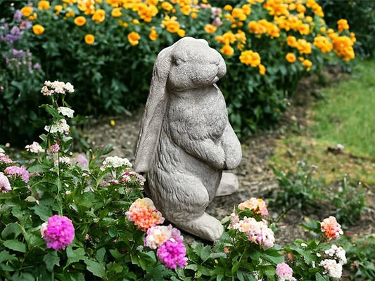 Standing Bunny Statue Handmade Rabbit Sculpture Concrete Long Eared Rabbit Figure