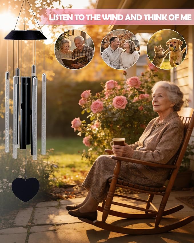 Nacome Solar Wind Chime Outdoor Indoor: Unique Gifts for Mom Grandma Women - Automatic LED Color Changing Light IP65 Waterproof Outside Decor for Garden Patio Balcony Porch(Black)