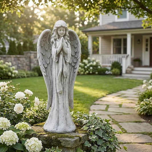 Praying Angel Statue 31.1 Inch Outdoor Garden Decor Magnesium Oxide Statues Religious Blessed Catholic Yard Patio Deck Home Hallway Entryway Sculpture