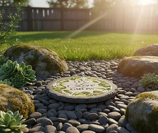 Magnolia Garden 10-Inch Let Love Grow Decorative Stepping Stone – Botanical Floral Resin Garden Walkway Tile – Elegant Sage Green Outdoor Accent – Romantic Wedding, Anniversary & Housewarming Gift