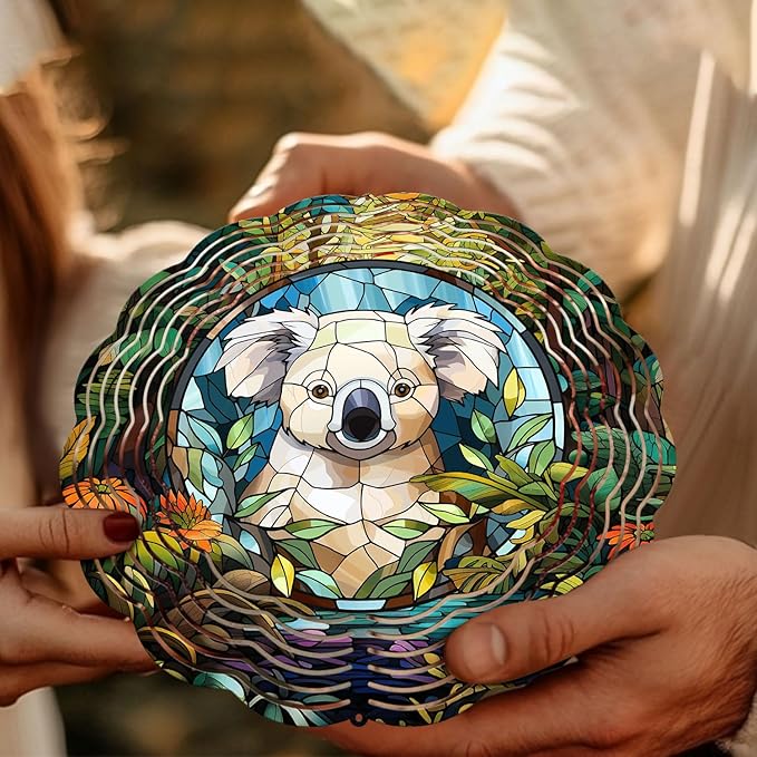 Koala Wind Spinner, Koala Stained Glass Wind Spinner, Wind Sculpture Koala Wind Spinners for Garden Patio Yard Decor