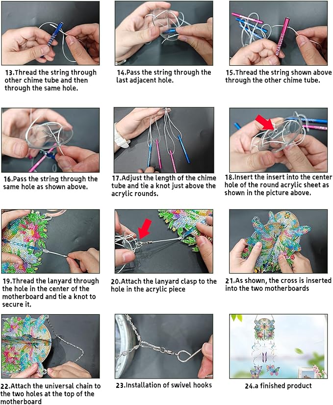 DIY Wind Chime Pendant Spring 3D Diamond Art Painting Hanging Ornament Double Sided Diamond Suncatchers for Window Home Backyard Garden Wall Door Decor-Dragonfly