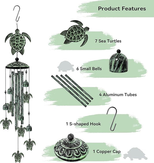 35" Turtle Wind Chimes for Outside, Turtle Wind Chimes Gifts for Mother's Day, Garden Decor for Outdoor Porch Patio Home Yard Decorations 