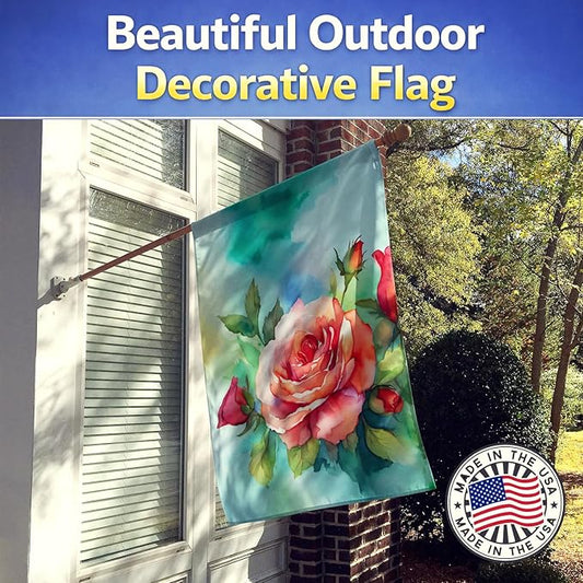 Caroline's Treasures Oklahoma Roses in Watercolor House Flag Large Porch Sleeve Pole Decorative Outside Yard Banner Artwork Wall Hanging, Polyester, House Size, Multicolor