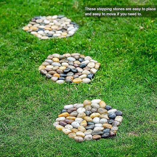 Qualdout River Rocks Stepping Stones Pavers Outdoor for Garden Walkway, Decorative Pebbles Polished Gravel for Backyard Lawn Patio Pathway Landscaping, Set of 6 (Hexagon)