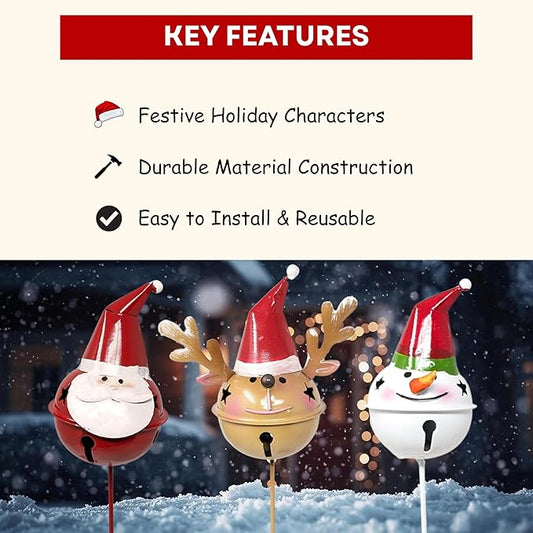 Christmas Metal Garden Stakes 3-Piece Set – Vintage Style Snowman, Reindeer & Santa Outdoor Yard Decorations, Hand-Painted Rustic Winter Lawn Porch Patio Decor for Home & Garden Lovers