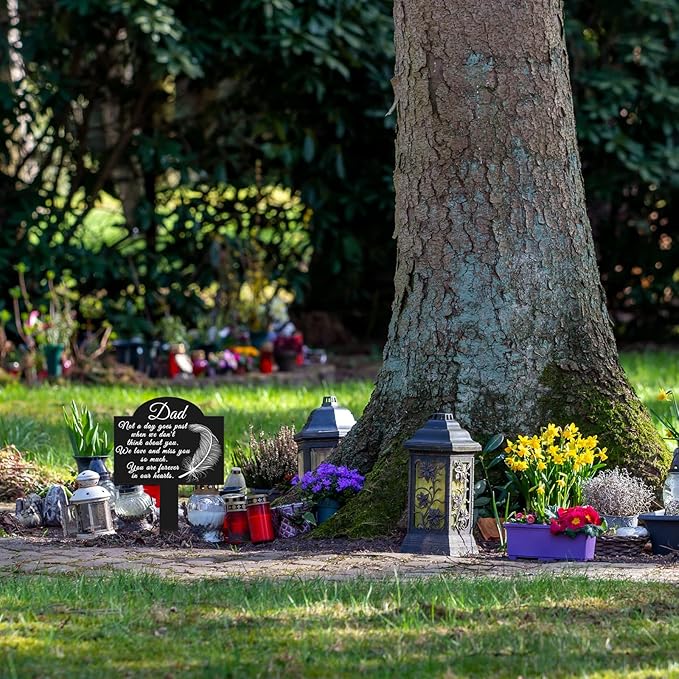 Roowest Cemetery Grave Decorations Acrylic Memorial Stakes Grave Stake Markers Sympathy Garden Plaque Waterproof Remembrance Sympathy Gift for Cemetery Graveside Outdoors Yard(Dad)