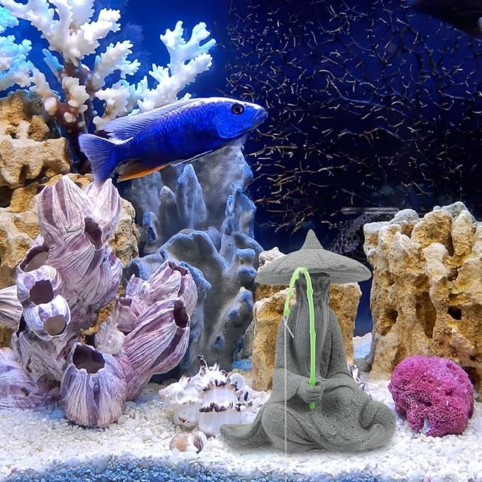 HOMSFOU Mini Fisherman Figurine Miniature Resin Fisherman Bonsai Statue Chinese Sitting Fishing Ornament for Fish Tank Fairy Garden Micro Landscape Sand Fairy
