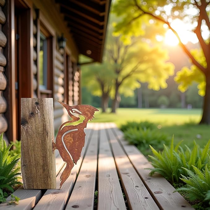 Rusty Metal Bird Silhouettes Garden Fence Decor Woodpecker Gardening Country Metal Bird Robin Yard Art Decoration Steel Garden Sculptures and Statues
