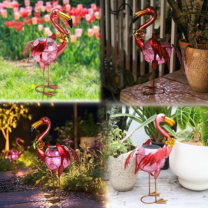 MUMTOP Flamingo Solar Light Outdoor Decor, Solar Lanterns Outdoor Waterproof Flamingo Tabletop Yard Garden Lawn Porch Patio Decorations, Gardening Gift for Women