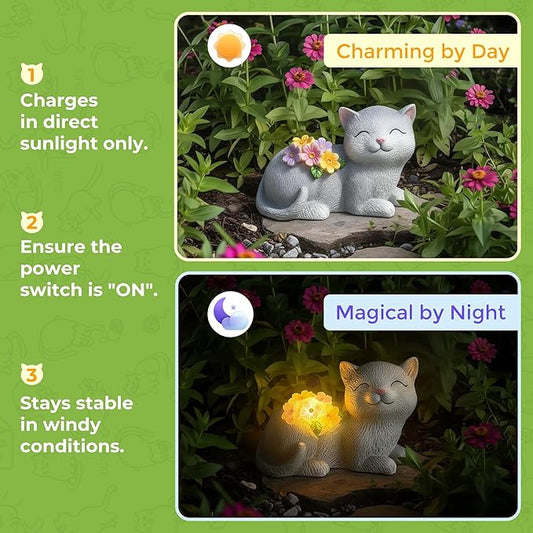 Solar Cat Garden Statue for Mom & Women, Unique Mom Gifts for Christmas, Cute Outdoor Yard Art & Patio Decorations for Grandma & Mother in Law