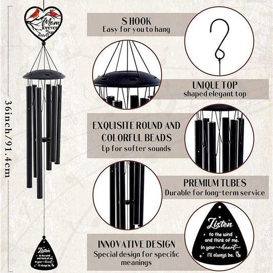 Memorial Gifts for Loss of Mom - Metal Cardinal Wind Chimes for Outside in Memory of Mother Patio Garden Yard Backyard Balcony Porch Indoor Outdoor Hanging Decor Bereavement Sympathy Gift