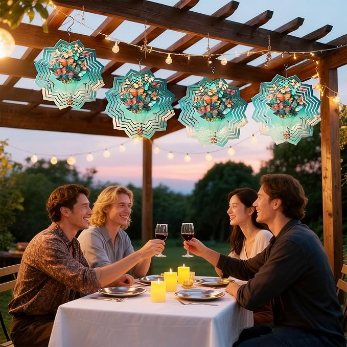 8 Inch Sublimation Wind Spinner, 3D Aluminum Metal Wind Spinner with Hook, Indoor Yard Garden Hanging Decoration, Weather Resistant Rotating Spiral Ornament, Butterfly Hot Air Balloon