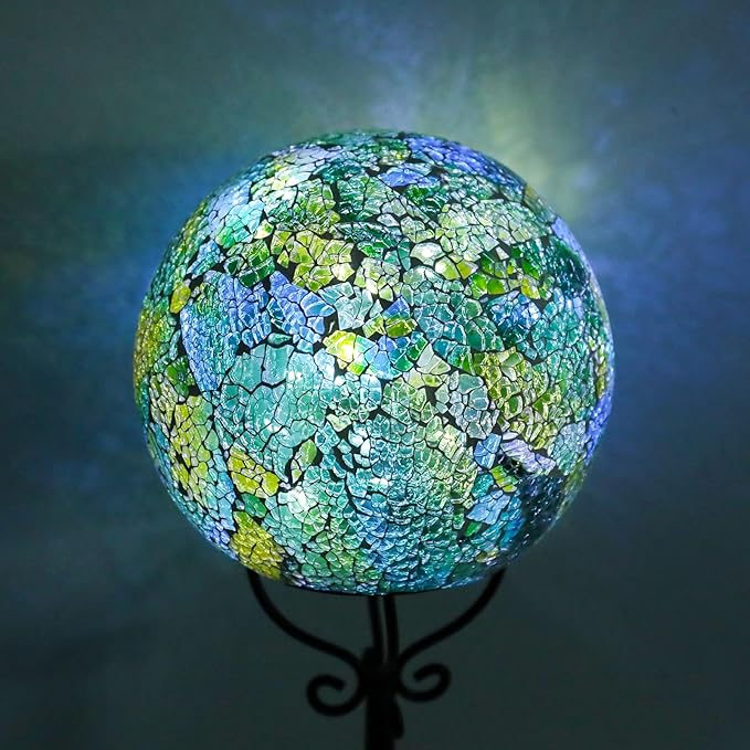 Solar Lights Outdoor Decorative Solar Mosaic Garden Stakes Cracked Glass Decorative Waterproof Outdoor Lights for Landscape Patio Yard Walkway Decoration Green