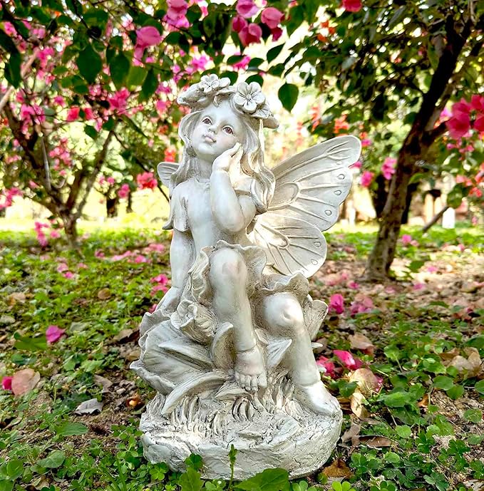 12.8 '' Outdoor Angel Statues for Garden - Fairy Garden Figurines, Lovely Flower Fairy Garden Decor, Ornaments for Patio, Yard, Lawn, Gifts for Mom, Grandma
