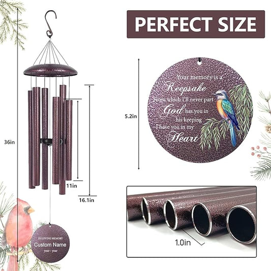 Personalized 30/36/45 inch Deep Tone Wind Chimes Memorial for Loss of Loved One, Mom, Dad, Sympathy Gifts for Loss Lover Remembrance Bereavement Funeral