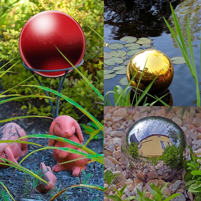 uxcell Gazing Ball 3 Inch 76mm Reflective Sphere Polished Hollow Ball, Stainless Steel Gazing Globe Mirror Ball for Home Garden Outdoor Decoration, Deep Red