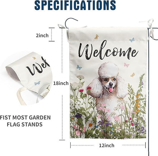 Spring Summer Garden Flag Floral Poodle Yard Flag Flower Dog Garden Flags for Outside Small Outdoor Welcome Flags 12x18 Double Sided