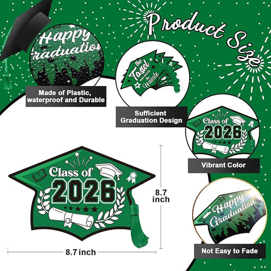 Chunful 12 Pack Graduation Yard Signs Grad Decoration 2026 Happy Graduate Lawn Garden Sign with Stake Congrats Outdoor Plastic Cap Hanging Ornament for Class Pathway Walkway Porch Party(Green)