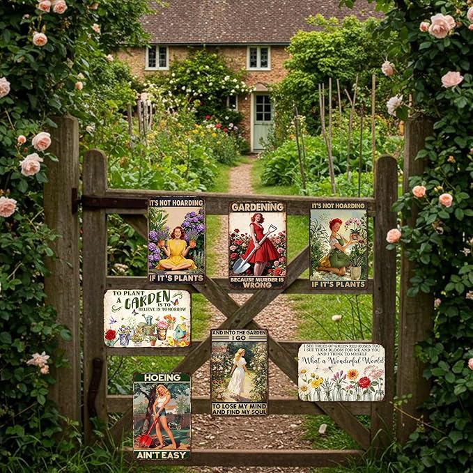 5 Pack Funny Garden Metal Signs Decorative Outdoor Greenhouse Decorations Gardening Decor For Women Yard Tin Signs Green House Accessories For Outside Garden Sign Bulk Unique Gardening Gifts 8x12 Inch