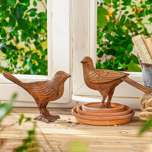 Sungmor Cast Iron Bird Statues Set of 2, Vintage Animal Collection Figurines, Home Office Table Decor, Paperweight, Doorstop, Garden Lawn Cute Ornament, Rust Finish