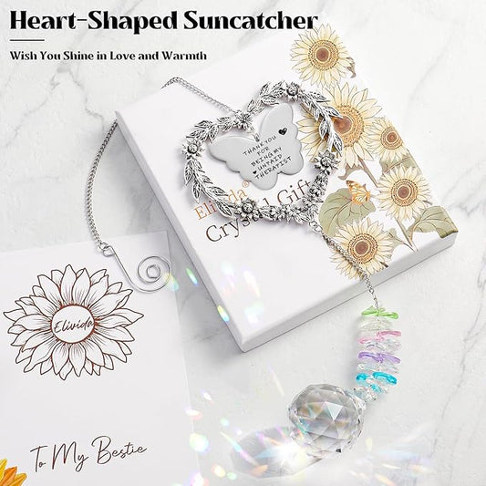 to My Bestie Gifts, Best Friend Suncatcher for Women, Friendship Christmas Ornament for Her, Heart-Shaped Crystal Birthday Gift for BFF