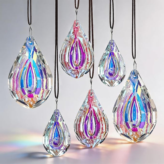 kanpura 6 Pcs Crystal Sun Catcher Prisms AB Colored Hanging Suncatchers with Glass Prism Rainbow Maker for Room, Garden Fantasy Aesthetic Home Decor