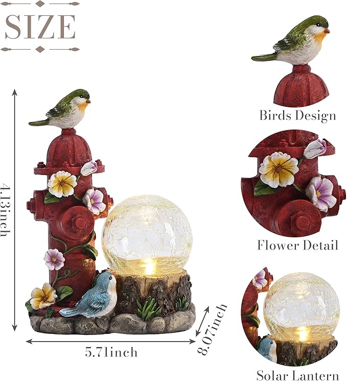 TERESA'S COLLECTIONS Garden Decor, Set of 2 Cute Birds and Hydrant Garden Decor, Waterproof Resin Garden Statue, Birds Gift, Garden Gift for Women Mom, Indoor/Outdoor