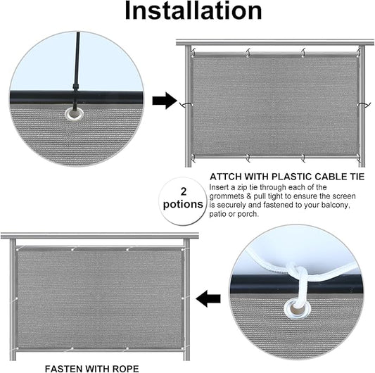 Eden's Decor Balcony Privacy Screen Grey 4'x 16' Cover Mesh Windscreen Weather-Resistant UV Protection for Backyard Deck, Patio, Balcony, Pool, Porch, Fence, Railing, Gardening