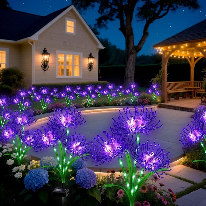 Solar Garden Flower Lights Outdoor, 6 Pack Purple Spider Lily Solar Lights with Glowing Stems, IP65 Waterproof LED Yard Decor for Patio Lawn Pathway,Gifts for Women Mom Grandma