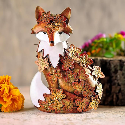 Teaeeno Metal Fox Garden Statue - Standing Fox Yard Art Decor, Maple Leaf Outdoor Lawn Art, Perfect for Patio