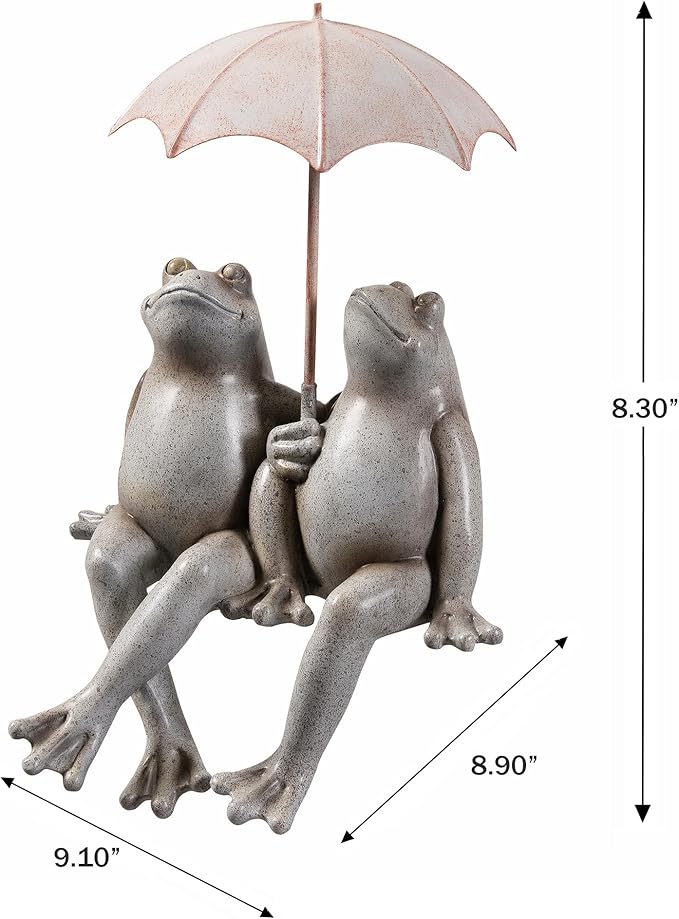 Hi-Line Gift Ltd. Sitting Couple Frogs W/Umbrella Garden Statue Yard Decor