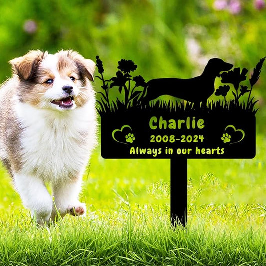 Custom Dachshund Dog Memorial Grave Marker,Personalized Flora Dog Memorial Stake,Dog Memorial Plaque Burial Stake Engraved Sign,Sympathy Grave Stake for Lost Dog,Dog Statue Headstone