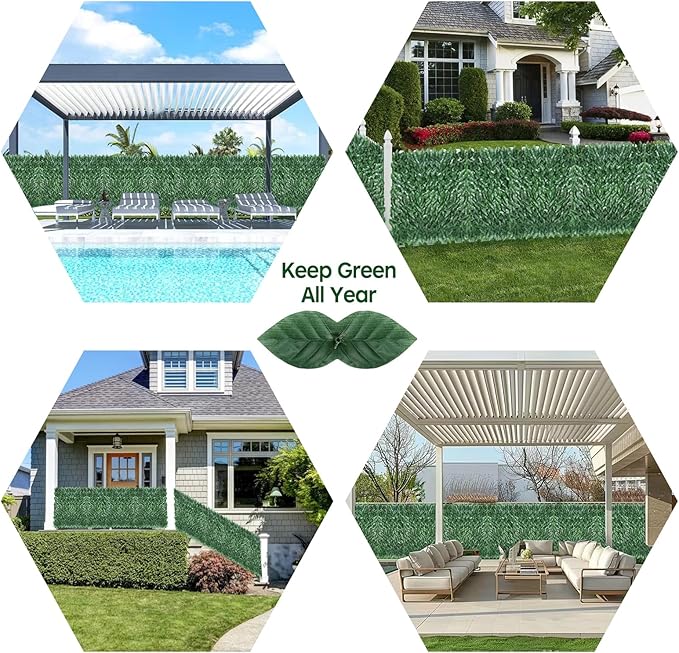 Artificial Ivy Privacy Fence Screen,39.4" X 118" UV-Anti Fake Leaves Plant Vine,Privacy Hedges Wall for Indoor Outdoor Garden Backyard Decor,Color Green Pineapple Leaves