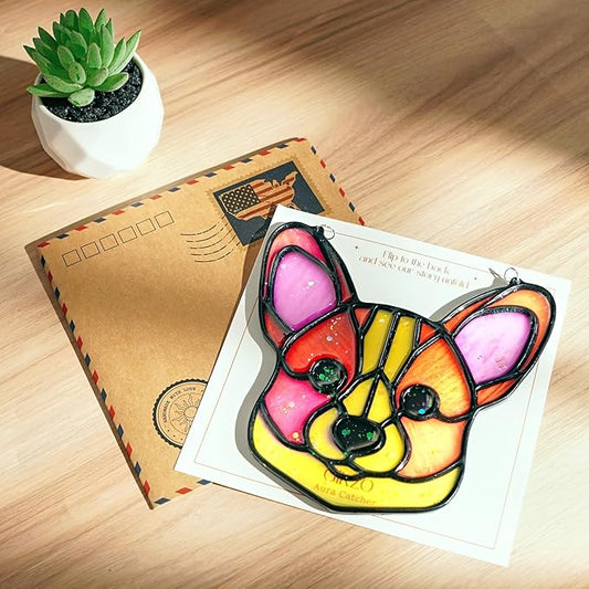 Corgi Dog Handmade Resin Suncatchers, Artisan Boho Sun Catcher Stained Glass Effect Window Hanging Garden Decor, Gift for Mother's Day Mom Grandma Wife Women