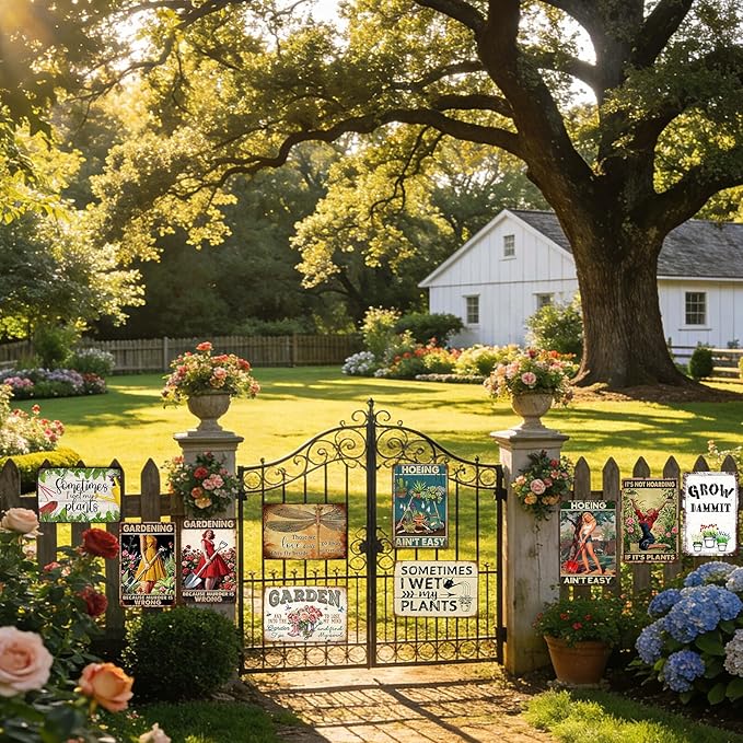 Funny Garden Sign Outdoor Greenhouse Decor Vintage Garden Metal Tin Signs Gardening Gifts For Women Mushroom Wall Art Gardening Because Murder Is Wrong Sign Yard Decor Plant Signs 12x8 Inch