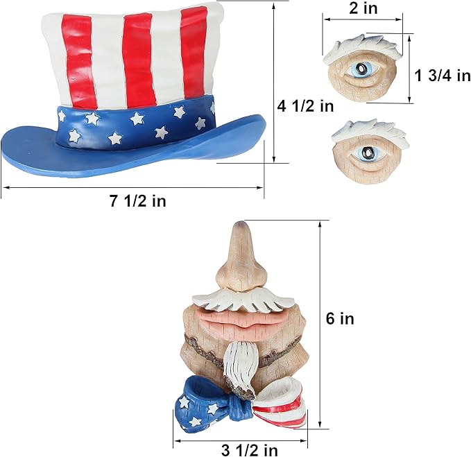Trenton Gifts Red White & Blue Patriotic Backyard Lawn Tree Decoration, Uncle Sam Wood Carving Yard Art