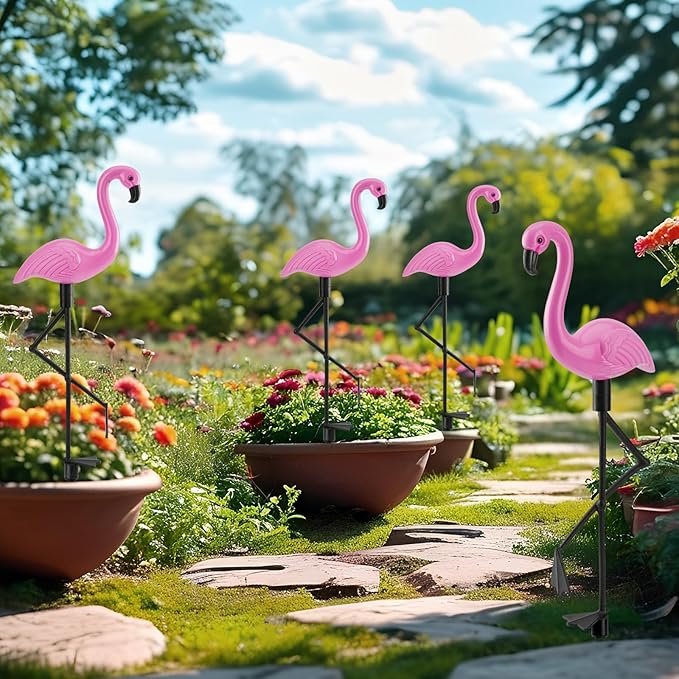 Solar Flamingo Lights 3 Pcs Set, Waterproof Solar Garden Lights Outdoor Decoration, Pink Flamingo Garden Decoration for Patio Lawn Sidewalk Pathway