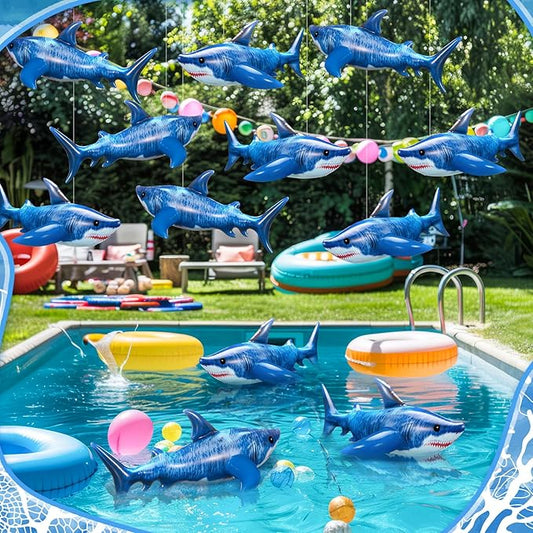Realspring 12 Pcs 15 Inch Inflatable Shark Party Decorations Summer Shark Inflatables Outdoor Decor Large PVC Ocean Animals Blow up Hanging Ornaments for Beach Under The Sea Party Supplies Gift