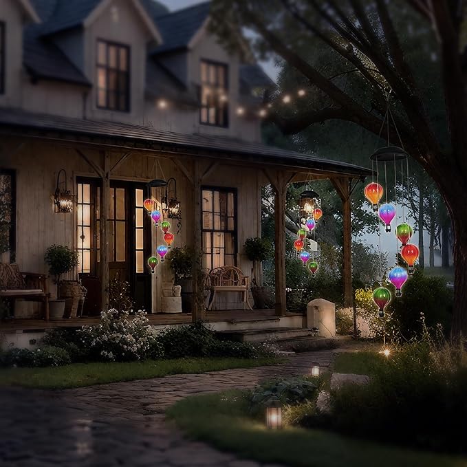 Hot Air Balloon Solar Lantern Waterproof,Solar-Powered Wind Chimes for Garden,Hot Air Balloon Solars Lights Outdoor,Hanging Camping Light Colorful Changing for Patio,Backyard,Lawn,Porch,Garden