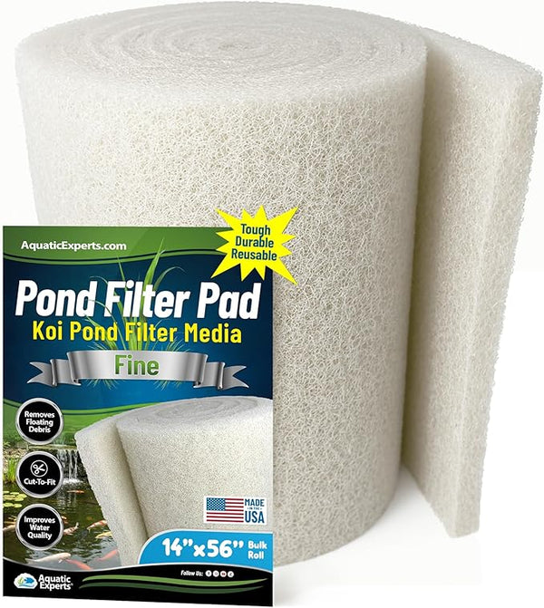 Classic Koi Pond Filter Pad FINE - White Bulk Roll Pond Filter Media, Ultra-Durable Pond Filters for Outdoor Ponds, Reusable Fish Pond Filter Material, USA, Aquatic Experts (3/4" - 1" x 14" x 56")
