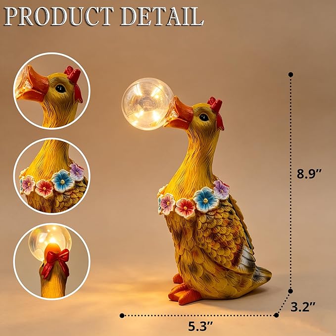 Porch Goose Statue with Solar Bubble Light Garden Yellow Figurine Decor for Yard Lawn Patio Outdoor Decorations Housewarming Gifts for Mom Grandma Women