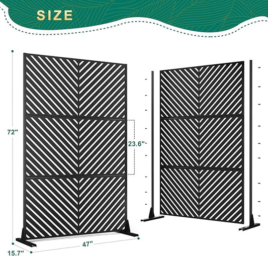 72" H47" W Metal Outdoor Privacy Screen - Freestanding, Decorative Fence (3 Panels)