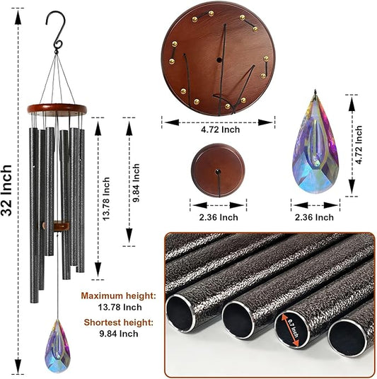 2in1 Design Luxury Wind Chimes & Suncatcher for Outside Deep Tone Wind Chime with Wooden Top Sun Catcher Prism for Window Porch Patio Decor Mother's Day wind chimes for Mom Sister Grandma Garden Gifts