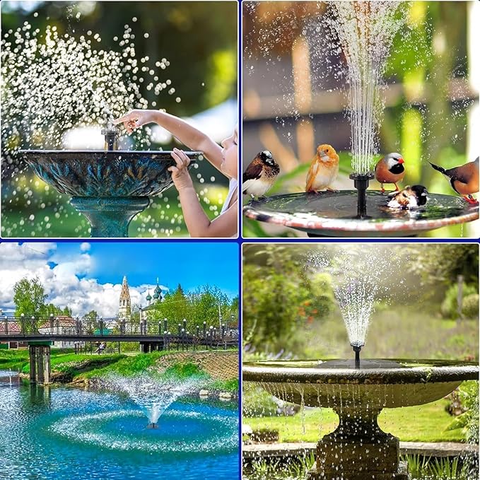2.5W Upgraded Solar Bird Bath Fountain Pump, 7" Solar Powered Water Fountain with 6 Nozzles, for Bird Bath, Garden, Pond, Pool, Outdoor - Solar Water Pump for Birds & Decor