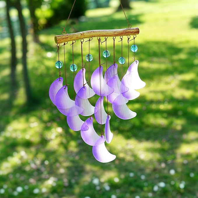 H&D HYALINE & DORA 19" Glass Wind Chimes Hanging for Outside Glass Moon Wind Chimes Garden Outdoor Porch Decor, Windchimes Gift for Women, Mom, Grandma